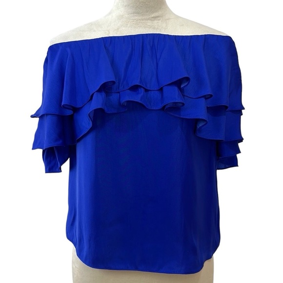 Lilly Pulitzer Haylee Ruffle Off The Shoulder Blouse Royal Purple NEW Size XXS - Picture 4 of 10